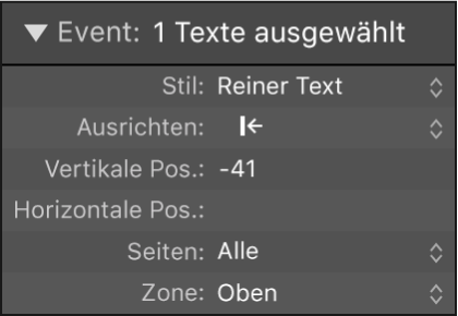 Abbildung. Parameter für globale Textobjekte in der Event-Parameterbox