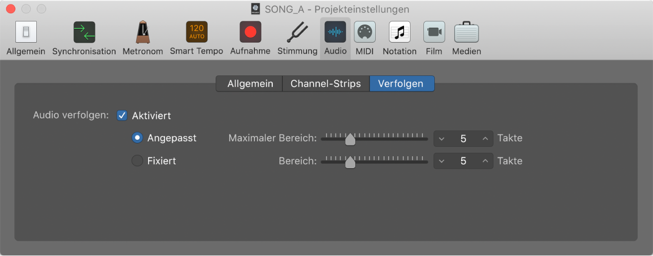 Abbildung. Bereich „Audio verfolgen“