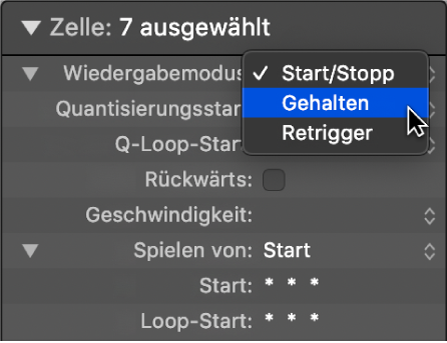 Abbildung. Einstellung „Wiedergabemodus“ im Informationsfenster „Zelle“