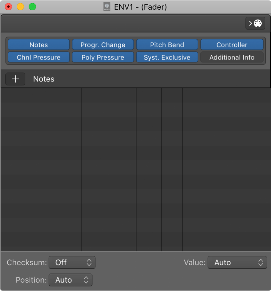 Figure. SysEx Fader Editor window.
