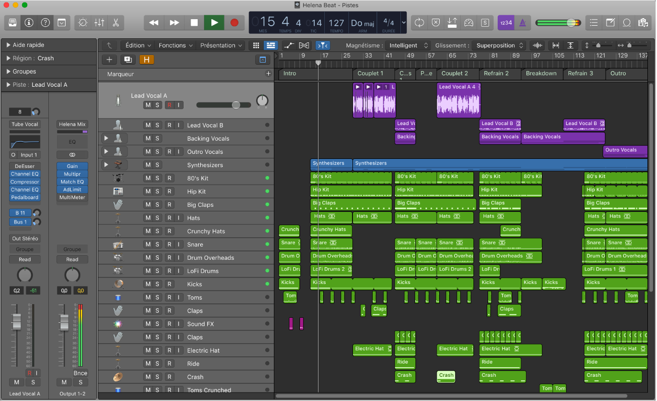 Figure. Fenêtre principale de Logic Pro.