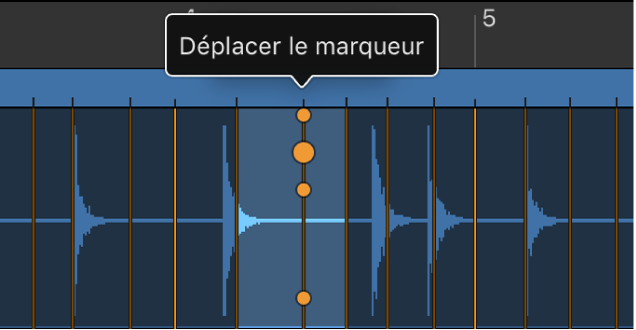 Figure. Éditeur de Smart Tempo affichant des marqueurs de temps avec la poignée « Déplacer le marqueur » sélectionnée.
