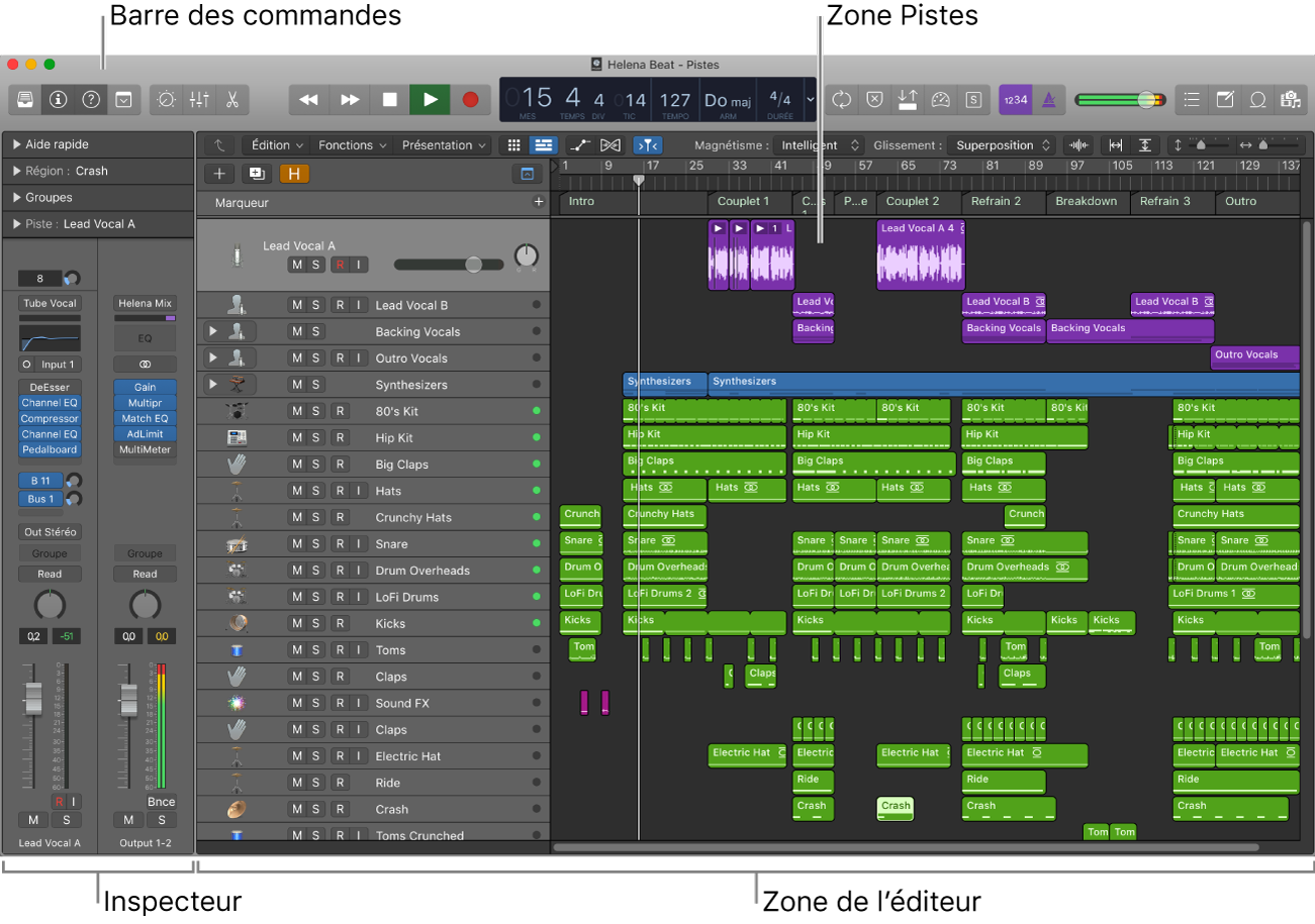 Figure. Fenêtre principale de Logic Pro.