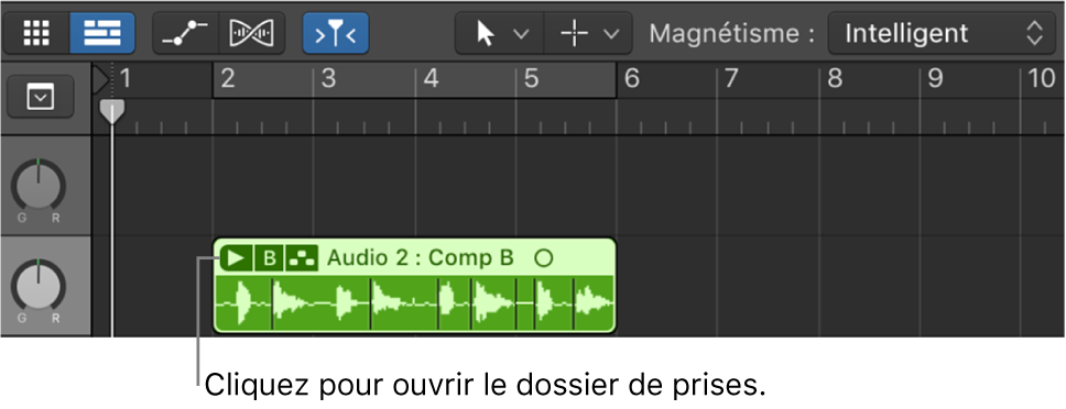 Figure. Clic sur le triangle d’affichage d’un dossier de prises fermé.