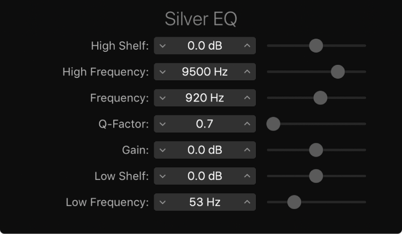 Figure. Fenêtre du module Silver EQ.