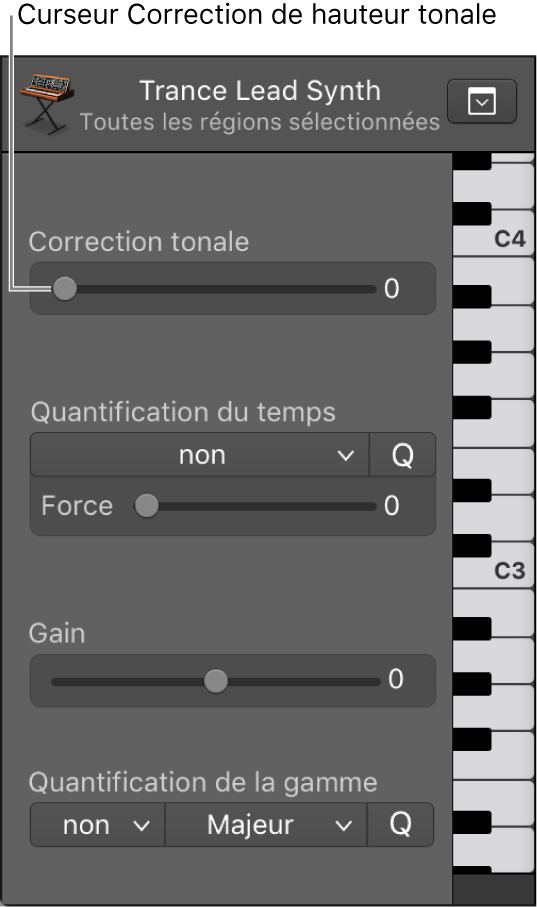 Figure. Curseur « Correction de tonalité ».