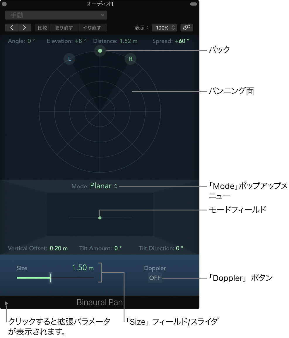 図。「Binaural Panner」ウインドウ。