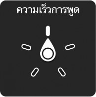 ตัวควบคุมตัวหมุนที่มีปุ่มหมุนชี้ไปที่การตั้งค่าความเร็วการพูด