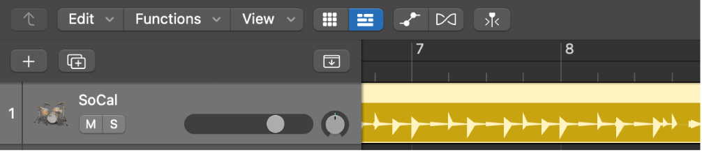 Abbildung. Klicke auf die Taste „Hinzufügen“ (+), um eine neue Drummer-Region zu erstellen