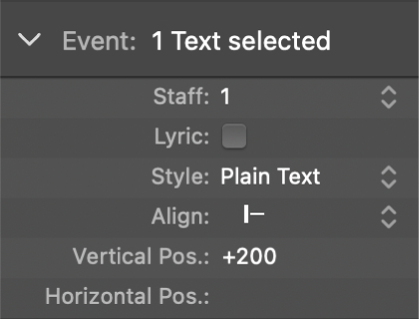 Abbildung. Parameter für globale Textobjekte in der Event-Parameterbox
