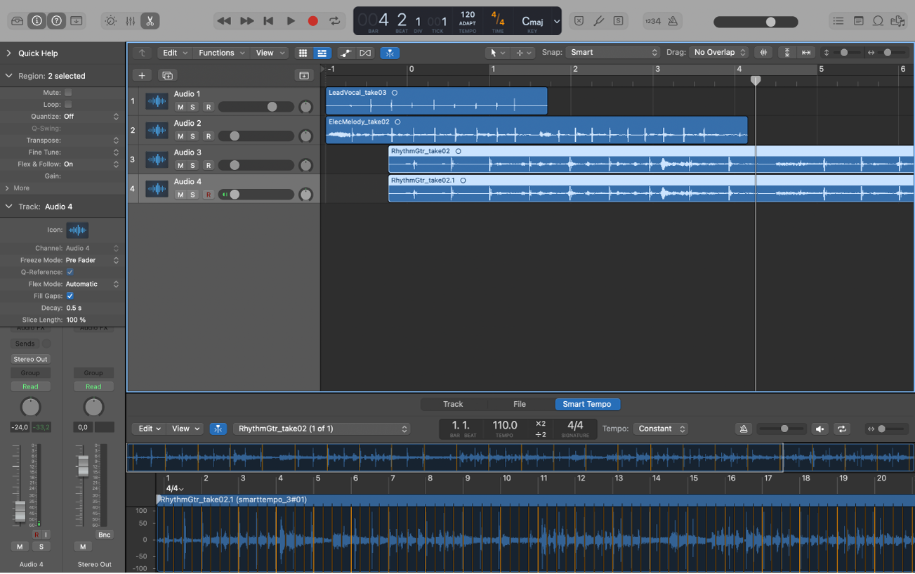 Abbildung. Logic Pro-Projekt mit Mehrspuraudiodateien