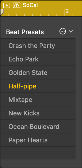 Abbildung. Presets im Drummer-Editor