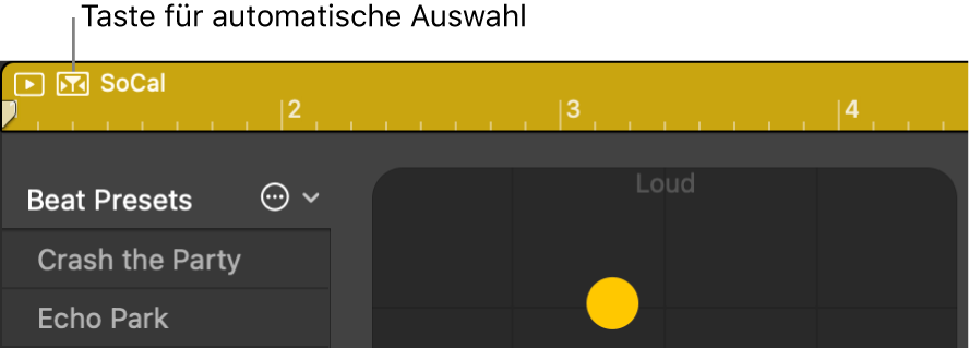 Abbildung. Taste für die automatische Auswahl im Drummer-Editor