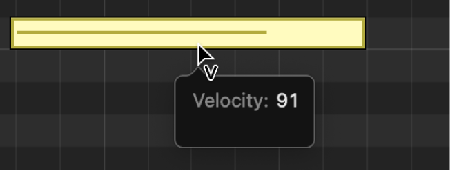 Abbildung. Pianorolleneditor mit Velocity-Werkzeug über einem Noten-Event