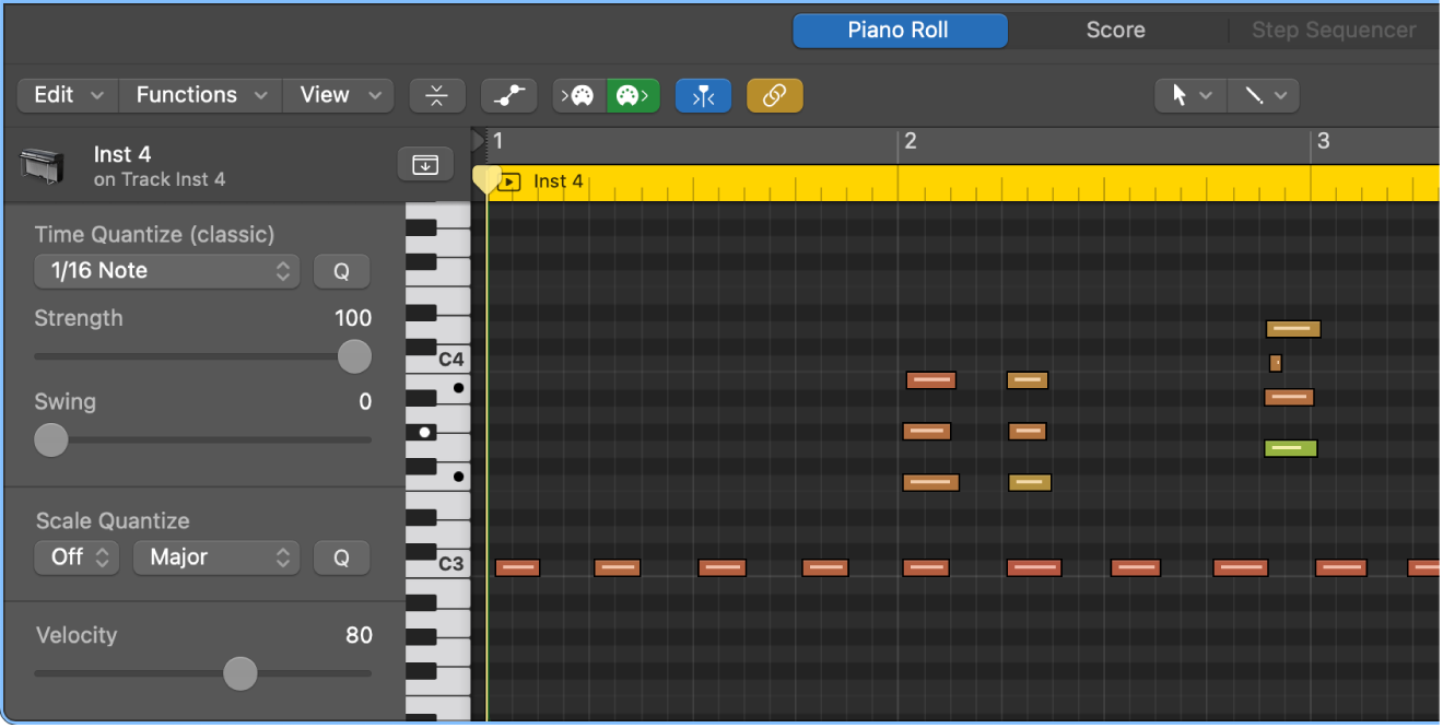 Ilustración. Se están cuantizando notas en el editor de teclado.