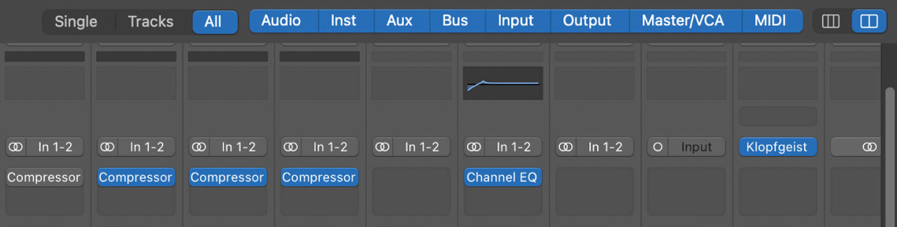 Figure. Pointeur placé sur le bouton Tout dans la table de mixage.