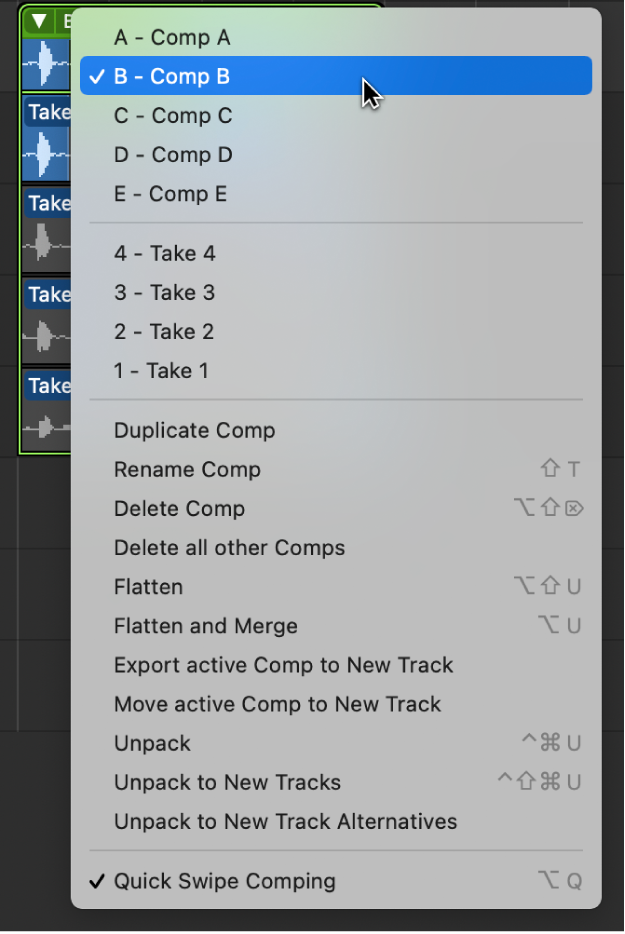 Figure. Indication d’une composite dans le menu local.