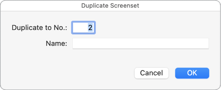 Figure. Zone de dialogue Dupliquer le screenset.