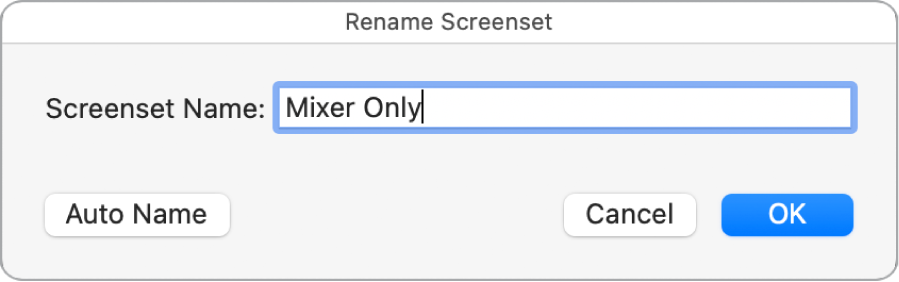 Figure. Zone de dialogue Renommer le screenset.
