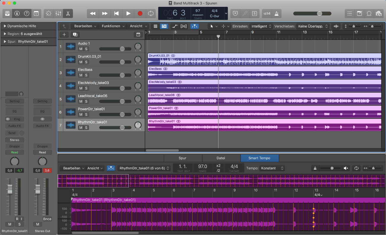 Abbildung. Logic Pro-Projekt mit Mehrspuraudiodateien