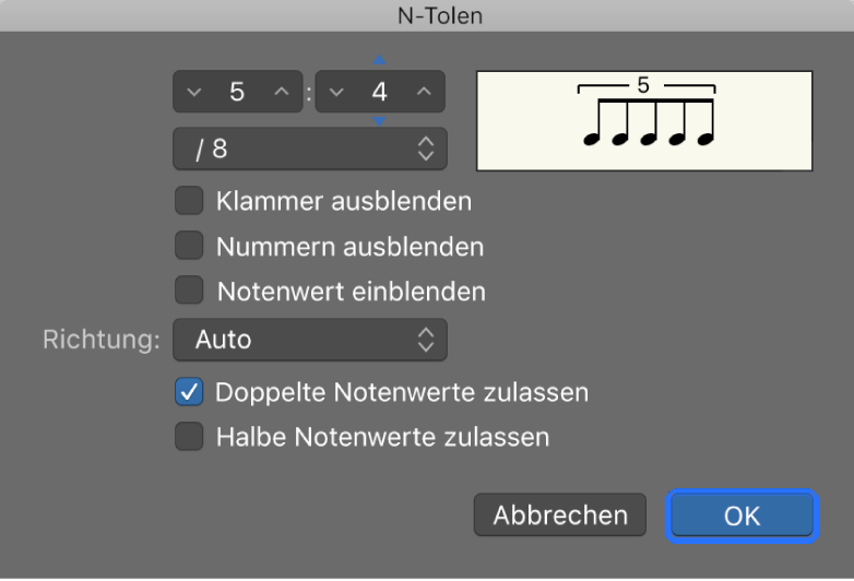 Abbildung. Dialogfenster „N-Tolen“
