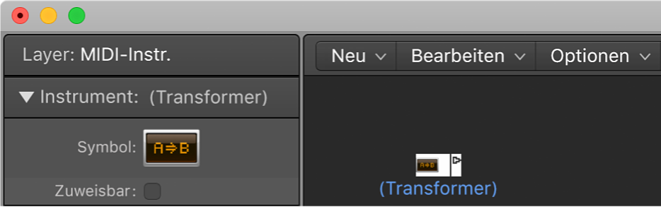 Abbildung. Environment-Fenster mit Anzeige eines Transformer-Objekts und des zugehörigen Informationsfensters