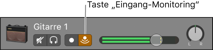 Abbildung. Audiospur-Header mit ausgewählter Taste „Eingang-Monitoring“