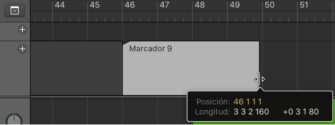 Ilustración. Pista de marcadores donde se está cambiando el tamaño de un marcador.