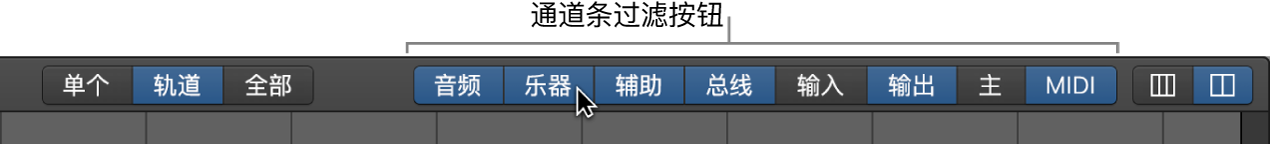 图。通道条过滤器按钮,显示一些被选定,另一些未被选定。