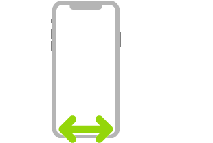 رسم توضيحي للـ iPhone. سهم ثنائي الرأس يشير إلى التحريك إلى اليسار أو اليمين عبر الحافة السفلية للشاشة.