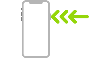 رسم توضيحي للـ iPhone وتظهر به ثلاثة أسهم تشير إلى النقر ثلاث مرات على الزر الجانبي الموجود في أعلى الجزء الأيمن.