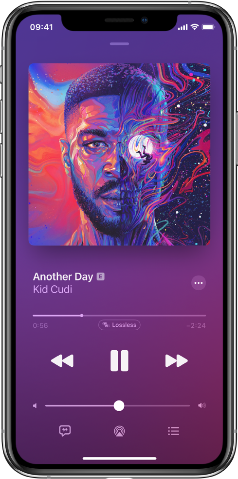 หน้าจอกำลังเล่นอยู่ที่แสดงป้ายกำกับ Lossless ด้านล่างตัวชี้ตำแหน่ง