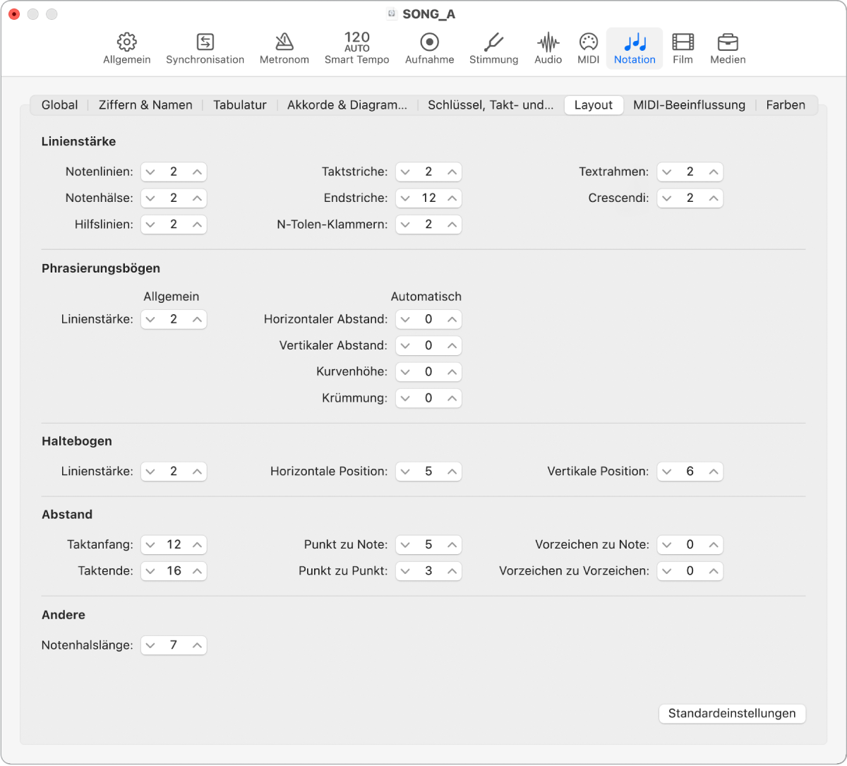 Abbildung. Bereich „Notationslayout“