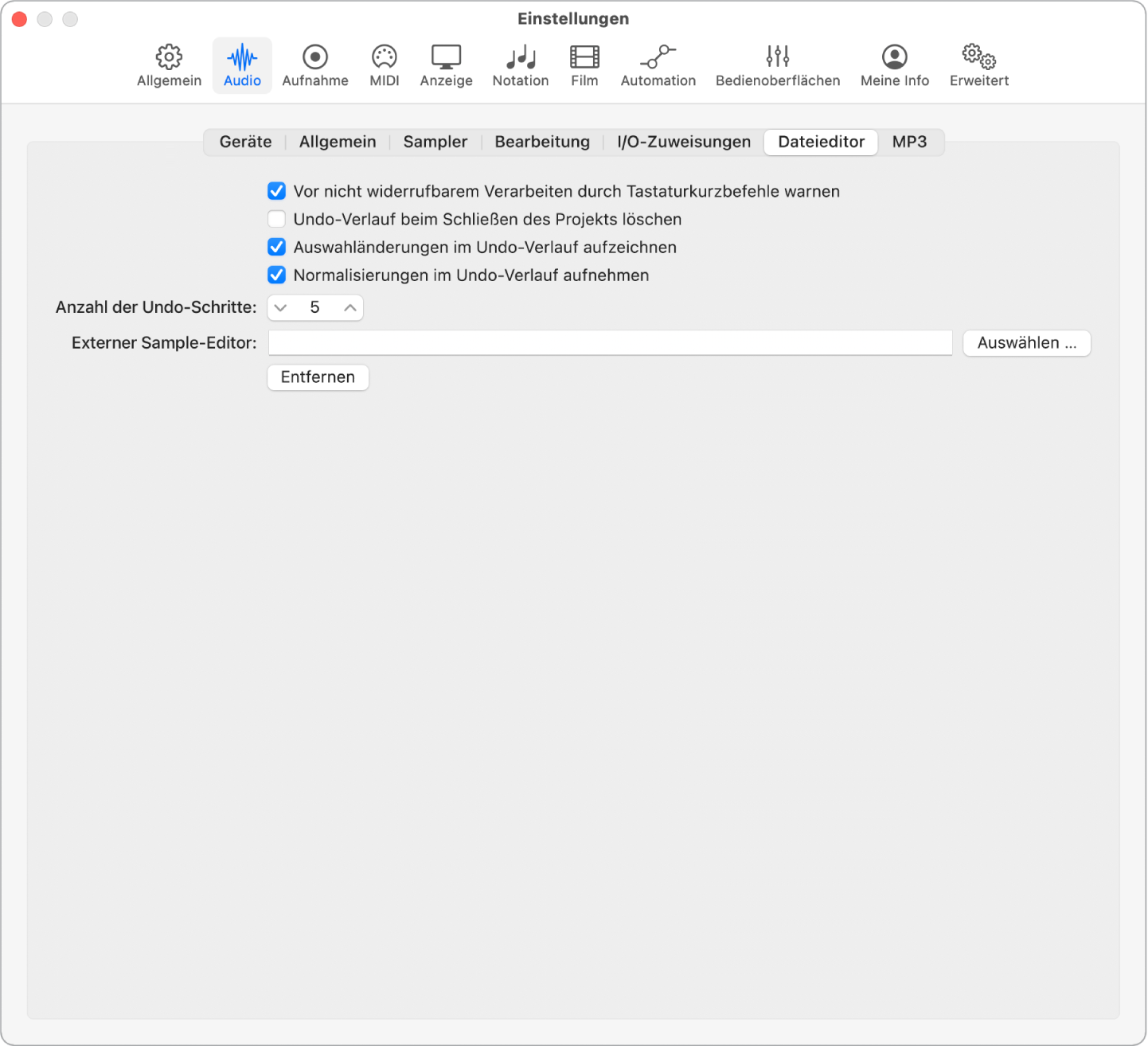 Abbildung. Bereich „Sample-Editor“