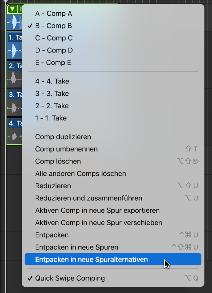 Abbildung. Entpacken in neue Spuralternativen