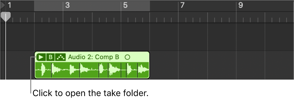 Figure. Pointing to the disclosure arrow of a closed take folder.