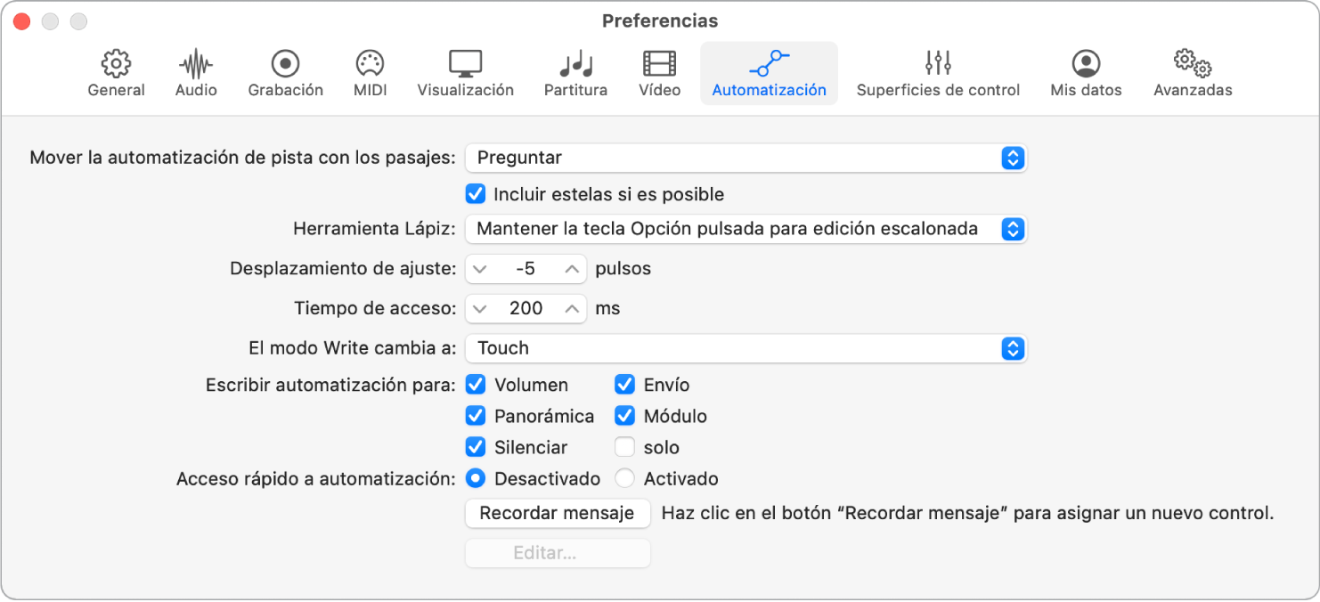Ilustración. Preferencias de Automatización.