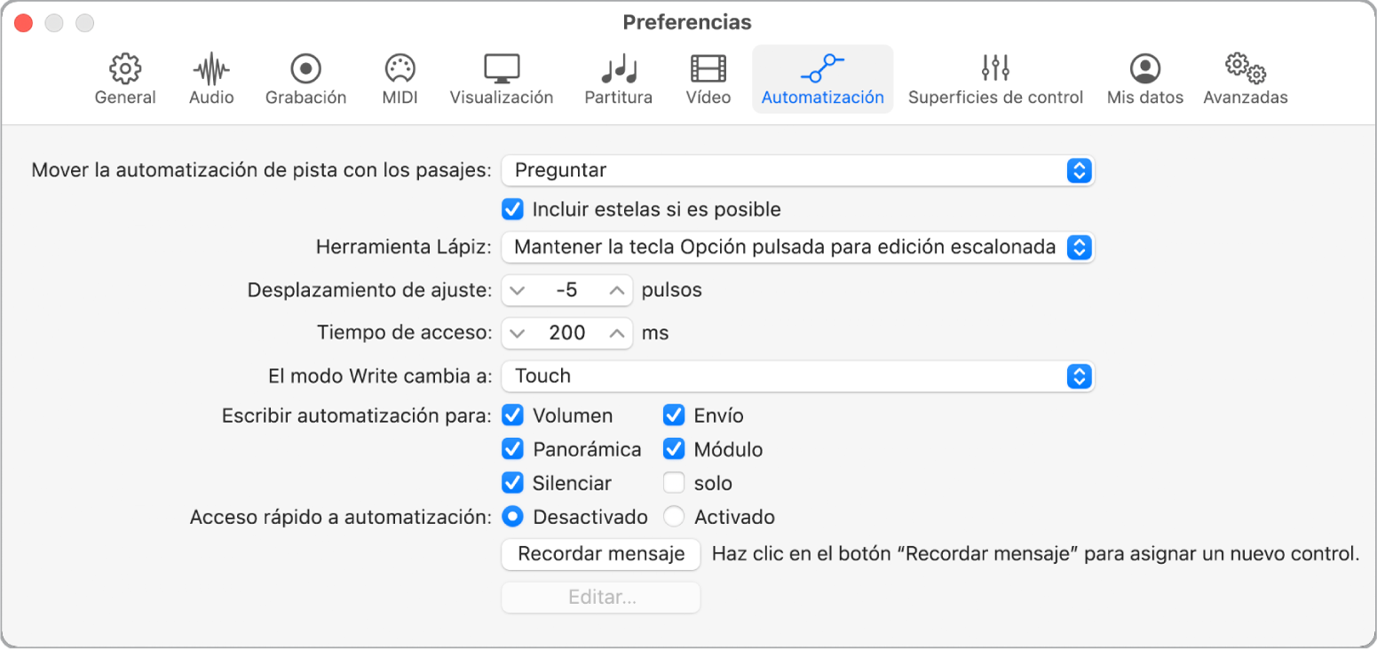 Ilustración. Preferencias de Automatización.