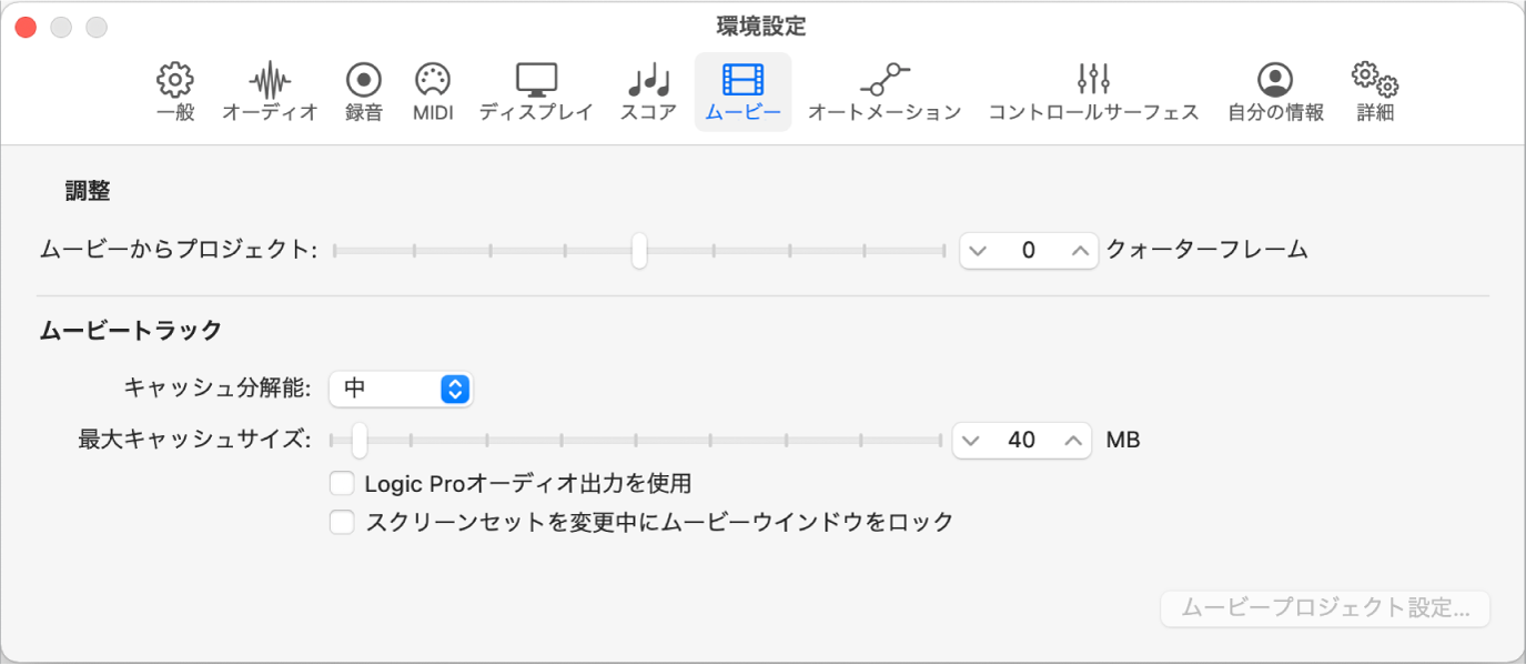 図。「ムービー」環境設定。