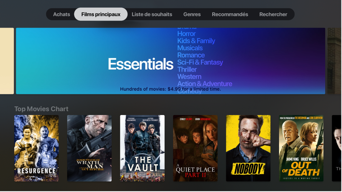 Écran d’accueil de Films iTunes
