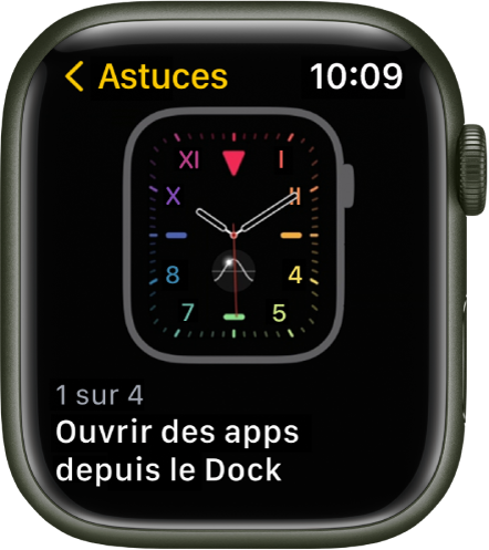 L’app Astuces affichant une astuce pour l’Apple Watch.