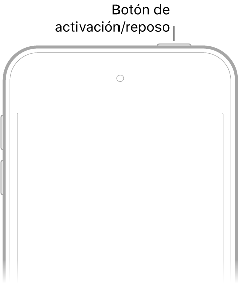 Parte frontal del iPod touch con el botón de activación/reposo.