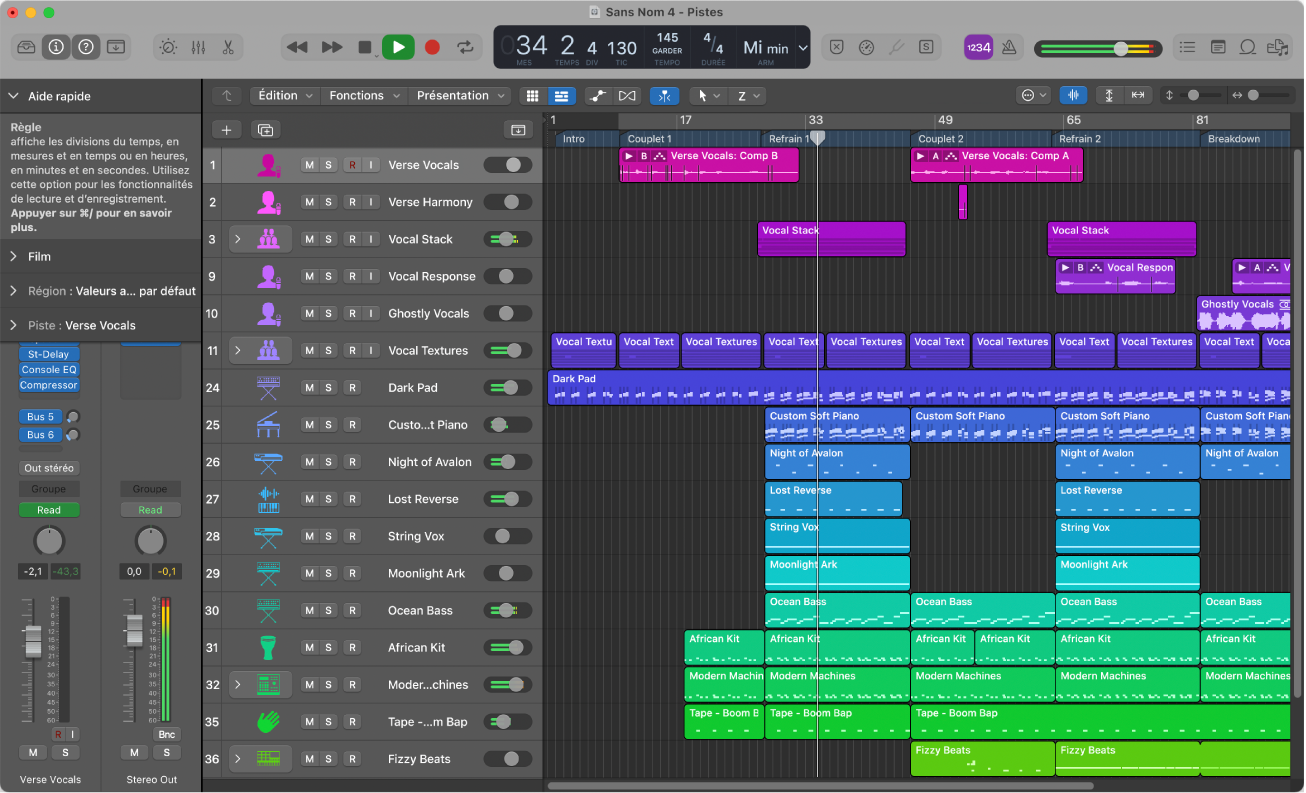 Figure. Fenêtre principale de Logic Pro.