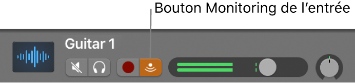 Figure. En-tête de la piste audio avec son bouton « Monitoring de l’entrée » sélectionné.