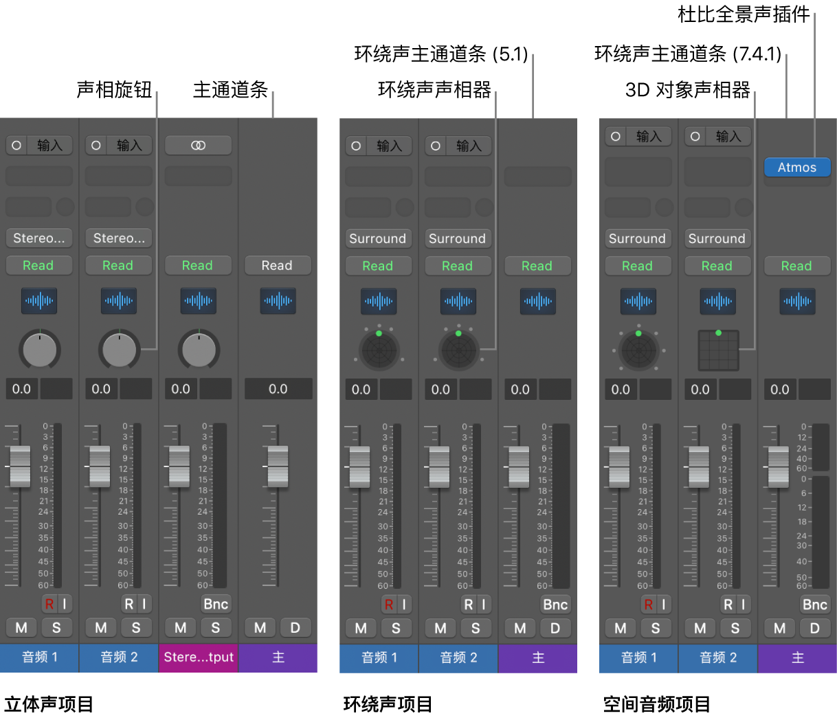 图。不同音频输出格式的项目。