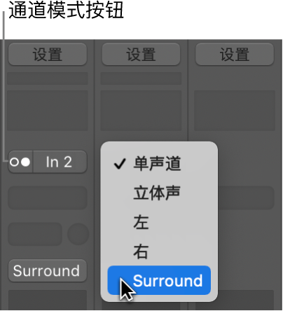 图。通道条上的输入格式弹出式菜单。
