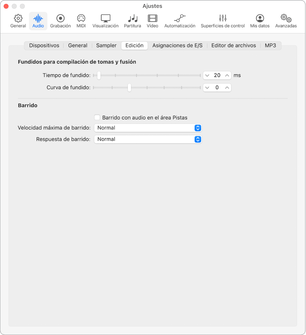Ilustración. Ajustes de edición de audio.
