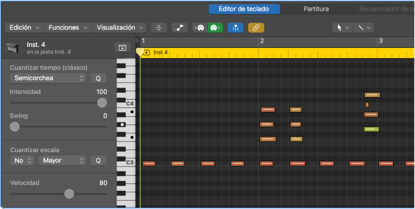 Ilustración. Se están cuantizando notas en el editor de teclado.