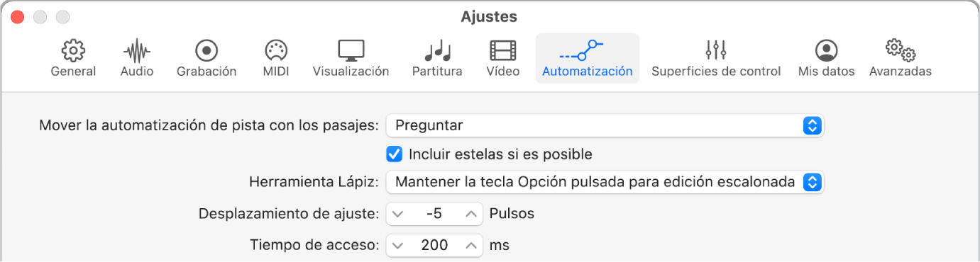 Ilustración. Ajustes de automatización.