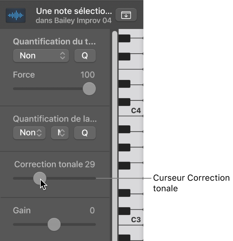 Figure. Curseur « Correction de tonalité ».